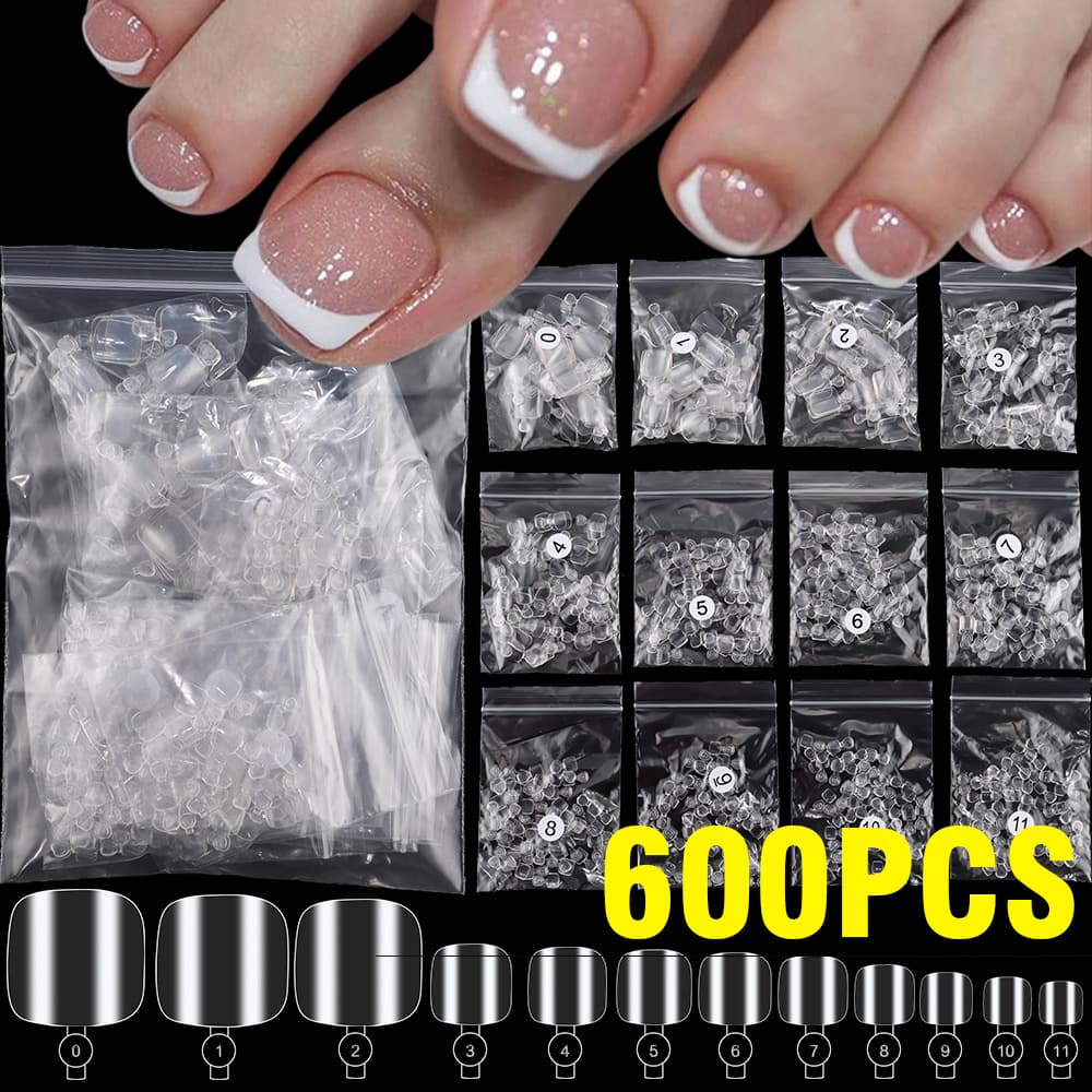 Boxed and Bagged Toenail Press-On Nails Short Square Transparent Toenail Stickers Ultra-Thin Seamless DIY Toenail Wraps