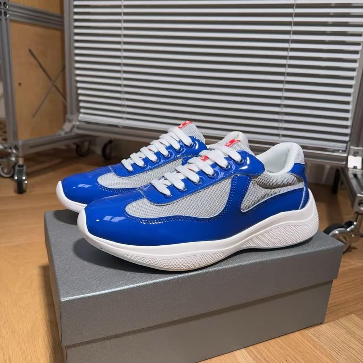European P Men's High-End Export Prada Shoes Genuine Leather America's Cup Sports