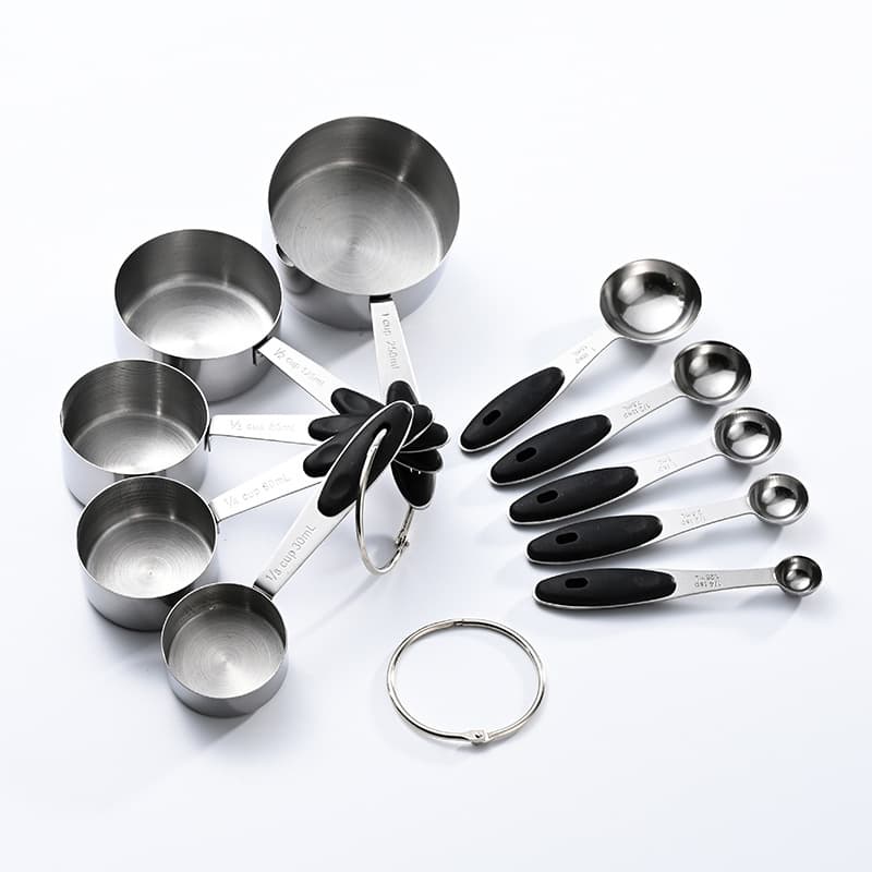 430 Stainless Steel 10-Piece Measuring Spoon and Measuring Cup Set with Silicone Handle, 5-Piece Set with Graduated Measuring Cup and Measuring Spoon for Kitchen Baking