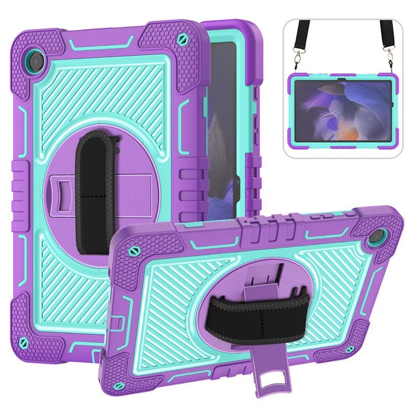 Samsung Tab A9 Plus Silicone Anti-Fall Tablet Case with Strap, Samsung Tab A9 Rotating Stand Case