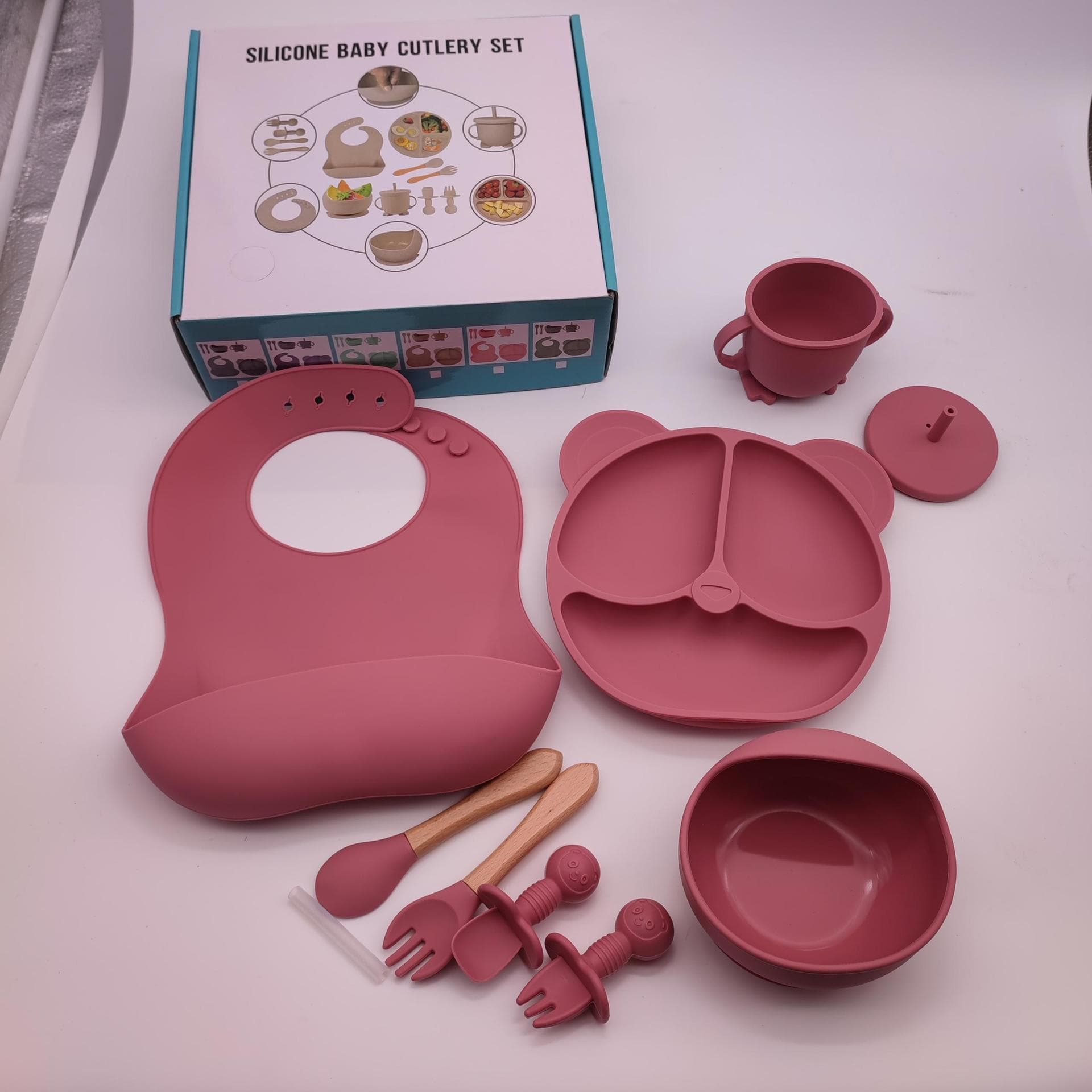Silicone Children's Dinner Plate 7-Piece Set Baby Suction Plate Baby Food Feeding Tool Feeding Bowl Fork Spoon Water Cup Set