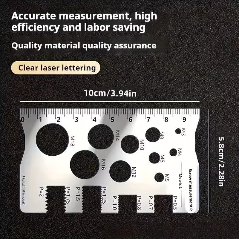 English version cross-border 304 stainless steel screw measuring ruler set, precise thread pitch measurement, diameter pitch caliper M12.