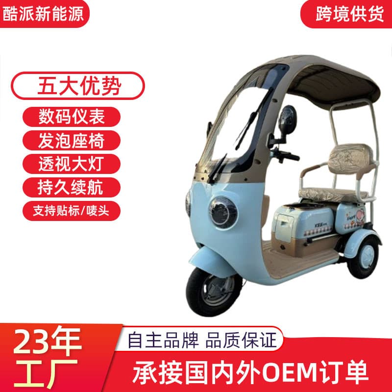 New Covered Electric Tricycle for Seniors, Small Household Three-Wheeled Vehicle for Commuting and Child Pickup