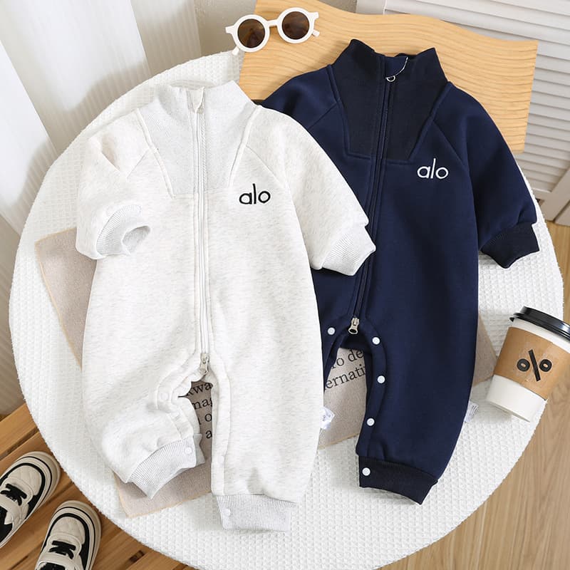 Fleece Lined Baby Romper Outfit Korean Style Full Month Outfit Baby Clothes Boys Girls Neutral Long Sleeve Zipper Shirt