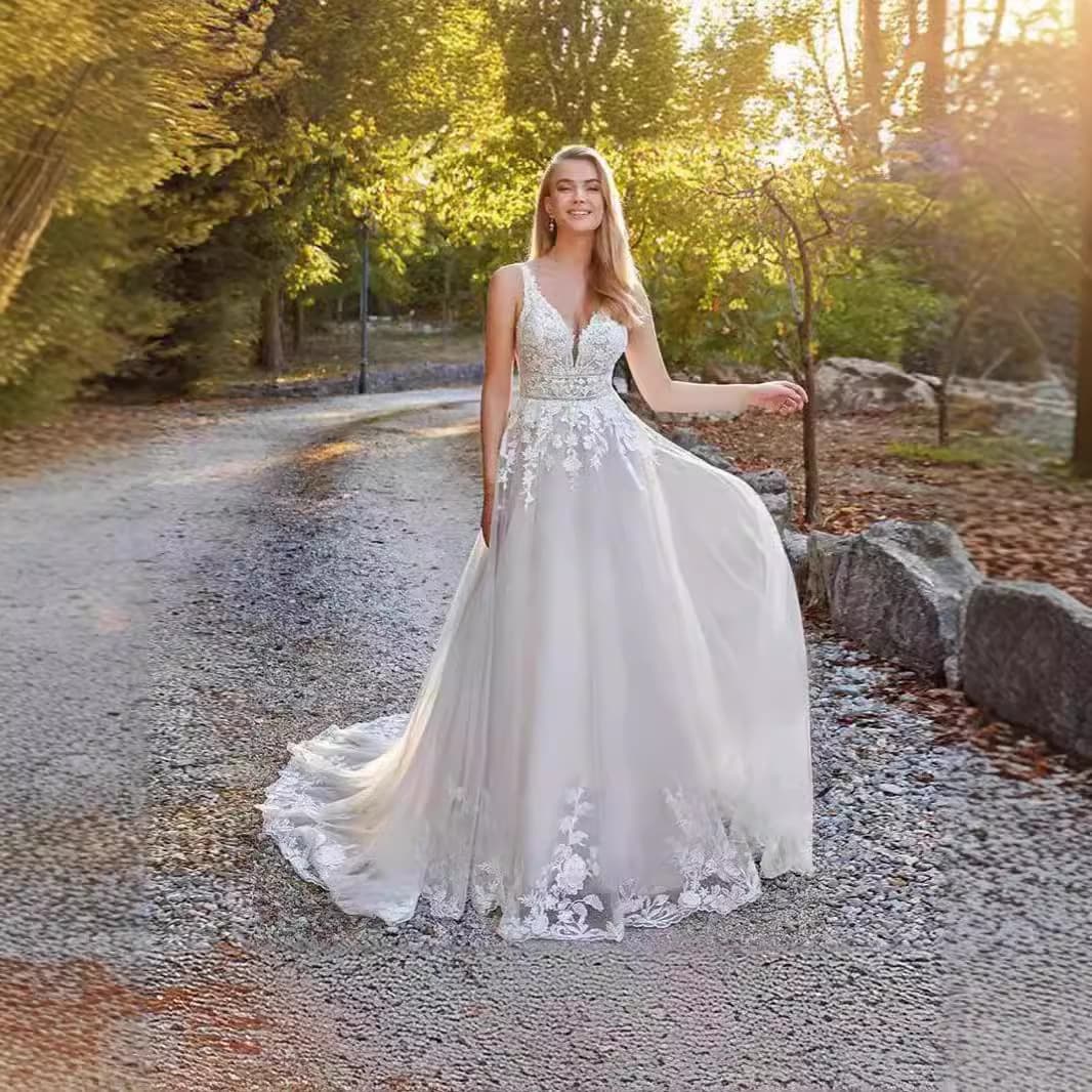 Cross-border Evening Gown 2024 AliExpress Amazon Tulle Drop Shipping New Light Wedding Dress for Europe and America