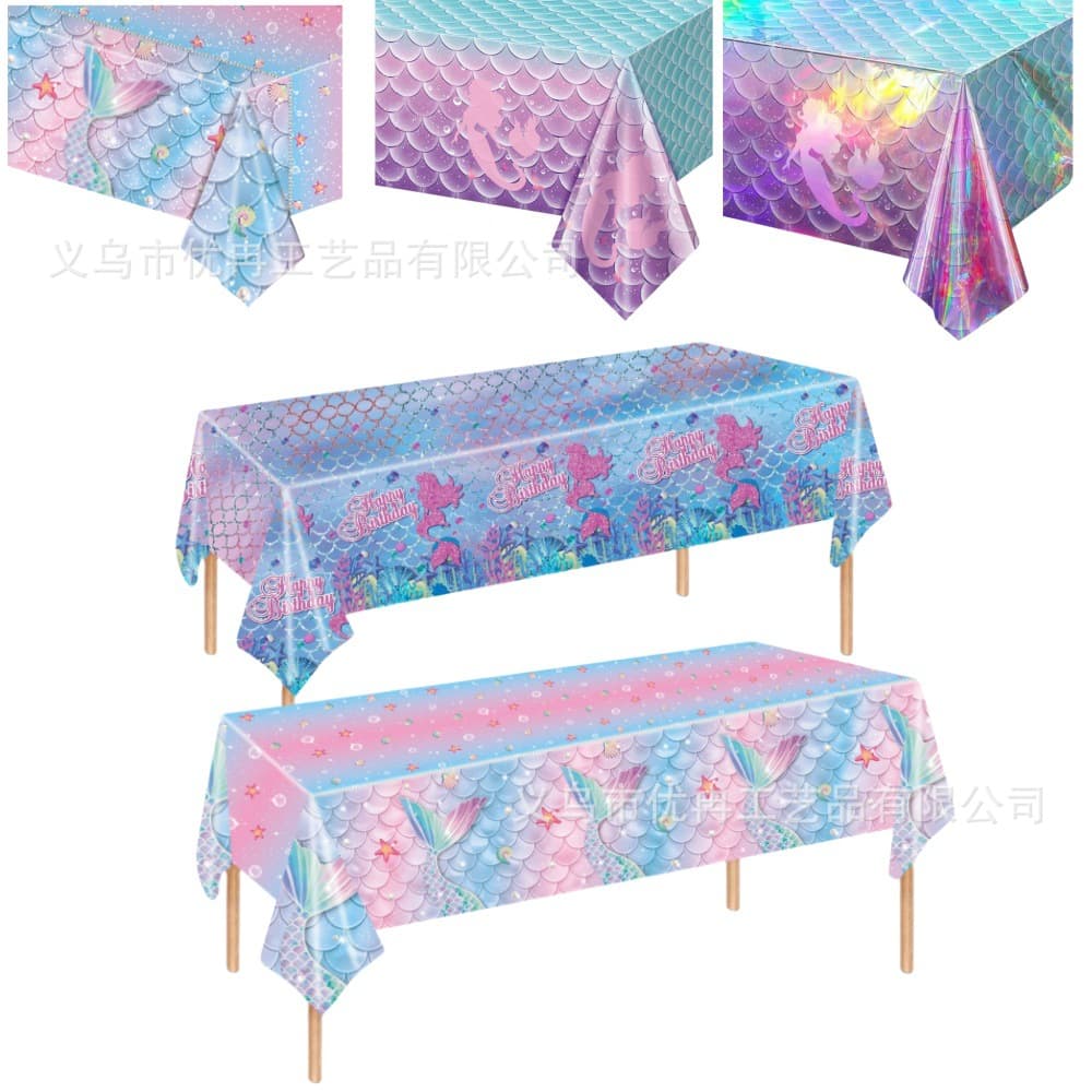 Blue-Purple Mermaid Scale Theme Disposable PE Plastic Tablecloth for Birthday Party Decorations