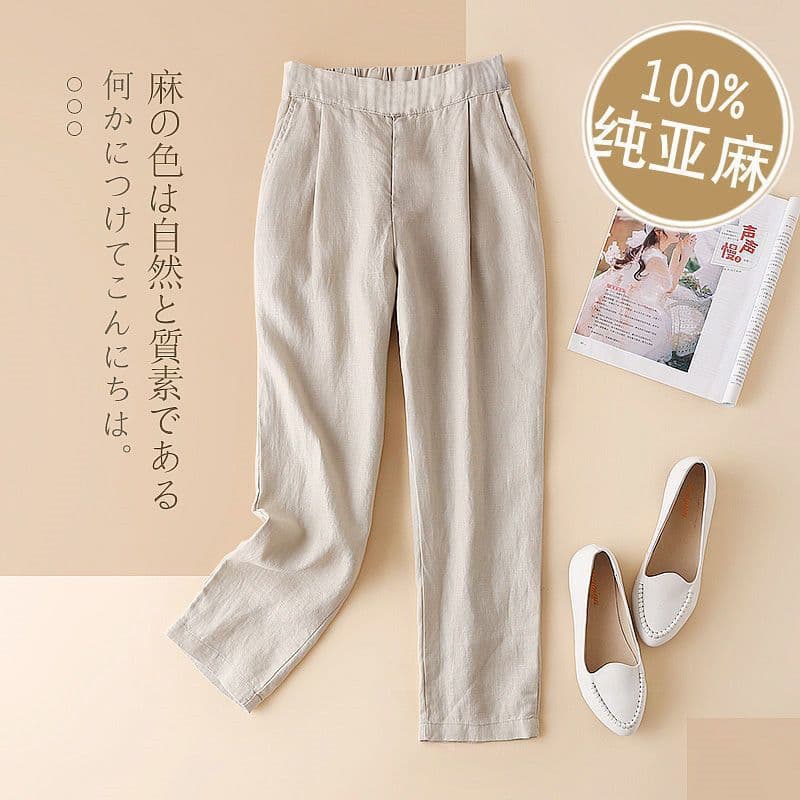 Linen Cotton Cropped Pants Summer New Casual Women's Loose Fit Tapered Nine-Tenths Straight Leg Harem Pants