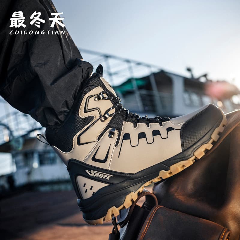 Wholesale Men's Mid-Calf Anti-Slip Snow Boots Winter Thickened Warm Casual Cotton Shoes with Fleece Lining and Waterproof Design