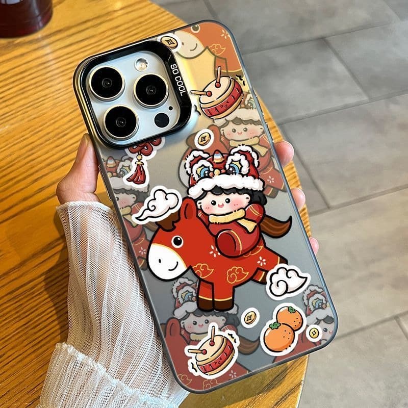 New Year Horse to Success for Apple iPhone 17 Pro Max Phone Case Couple Style Color Silver IMD 15PRO Premium Anti-Drop