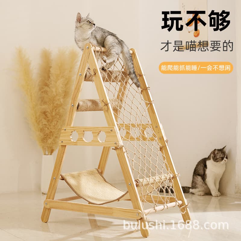 Large New Climbing Net Wooden Cat Scratcher Toy Jumping Platform Multi-Cat Suitable Integrated Cat Tree House