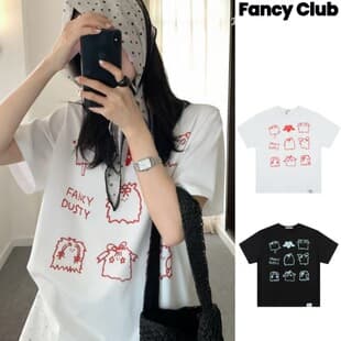 In Stock Korean FANCY CL*B 2026 Spring Collection Collaboration Cartoon Print Couple Short Sleeve T-Shirt
