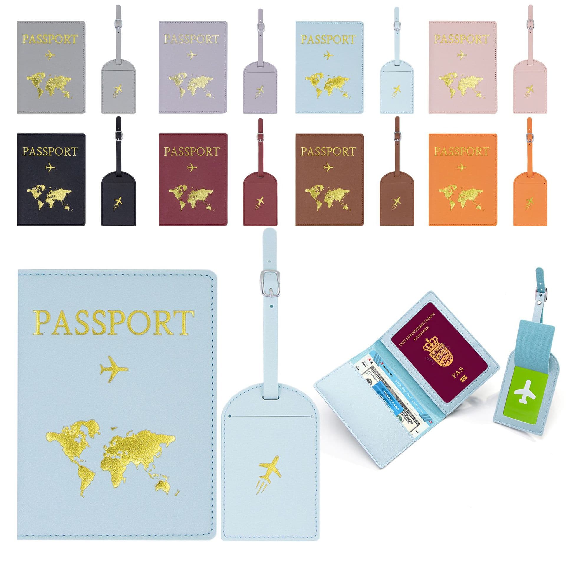 Cross-border pu leather hot stamping design passport bag luggage tag set passport passport holder with printable LOGO