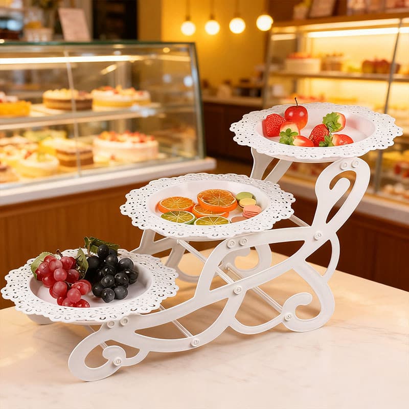 European Style Three-layered Home Use Dessert Plate Cake Pastry Display Stand Cake Living Room Candy Tray Fruit Plate