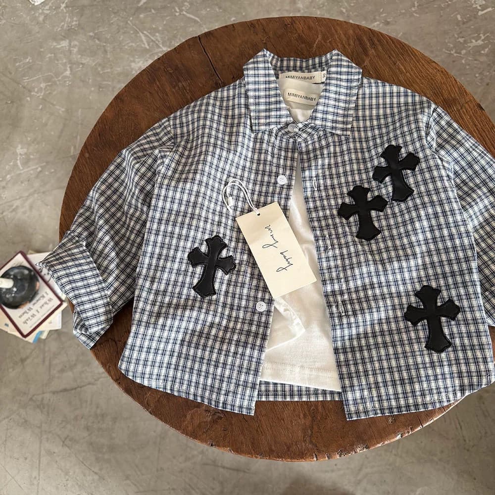 Children's plaid shirt men's style 2026 spring new children's cardigan coat baby casual shirt women's cotton