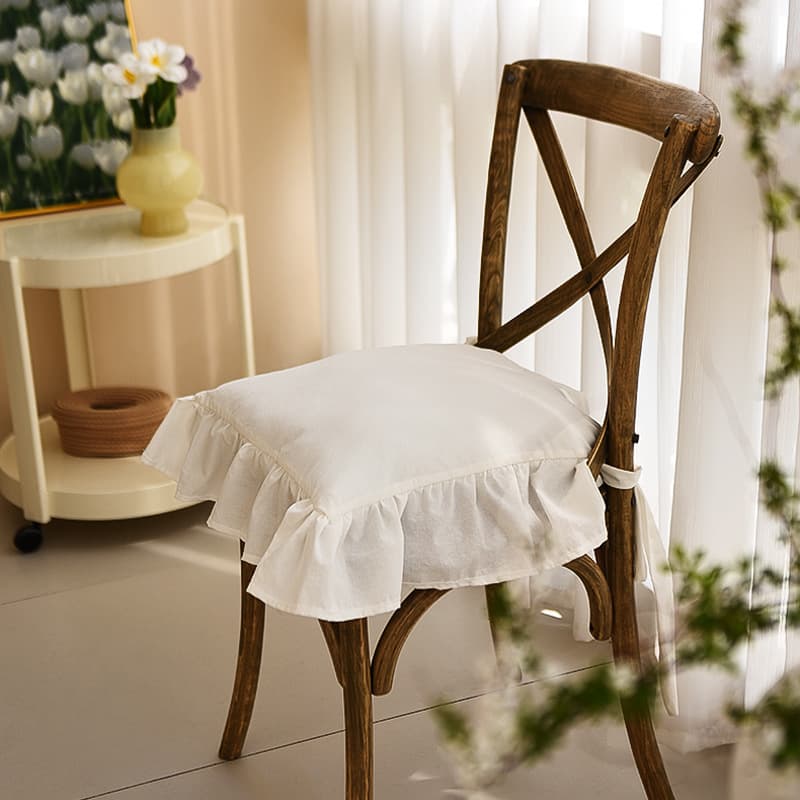 Cotton French-style Chair Cushion with Ruffle Edge, Solid Wood Chair Cushion, American-style New Square Thickened Tea Chair Cushion