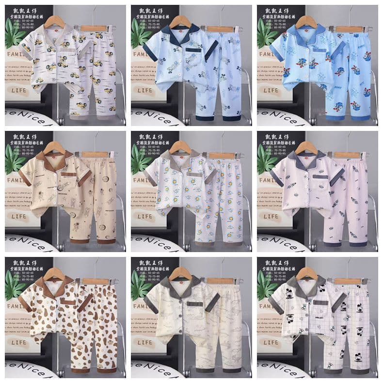 Pajamas for Kids 2026 Children's Casual Button-Down Summer Floral Short Sleeve Long Pants Homewear