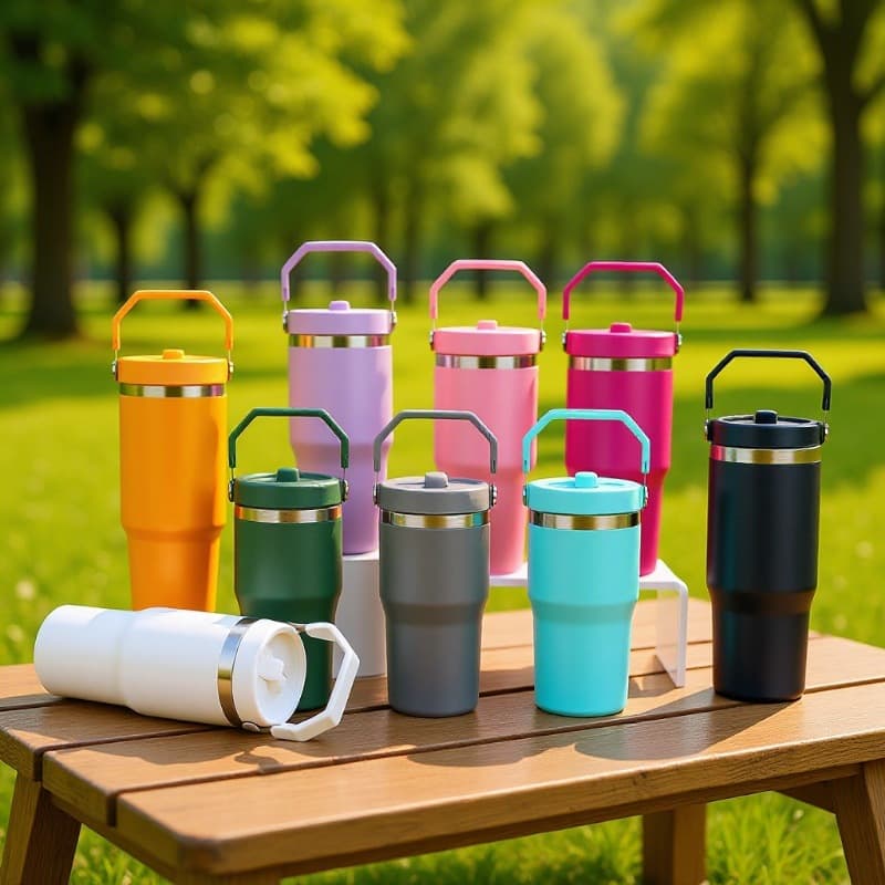 New 30oz Car Cup 304 Stainless Steel Large Capacity Portable Insulated Tumbler with Handle and Straw