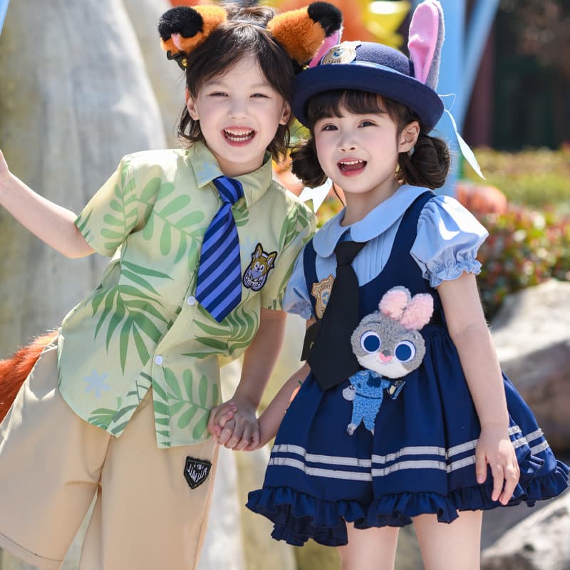 Boys Girls Nick Judy Rabbit Officer Lolita Princess Dress Tutu Dress Shorts Short Sleeve School Uniform Summer