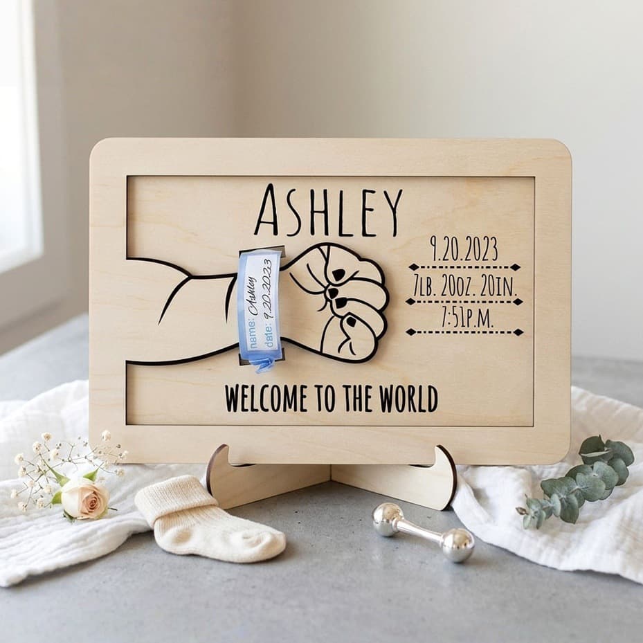 Cross-border new product wooden baby birth commemorative sign newborn birth information sign baby hospital anklet display sign