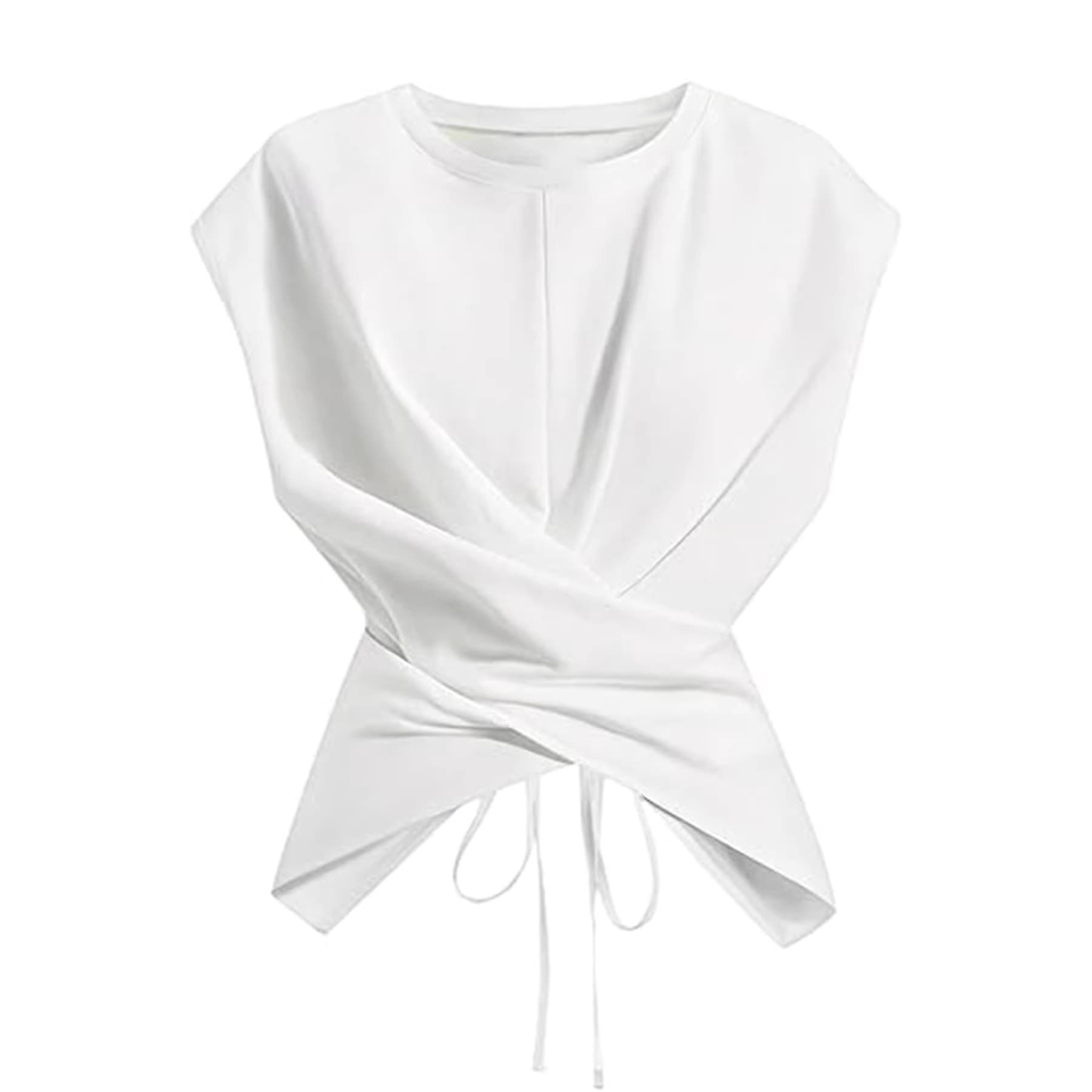 2026 Summer New European and American Cross-Border Tops, Niche Slim-Fit Versatile Short Tops with Cross-Tie Hem