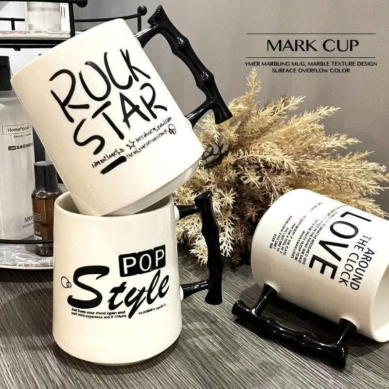 Creative Letter Ceramic Mug with Lid, Simple Couple Water Cup, Breakfast Cup, Home Tea Cup, Office Coffee Cup