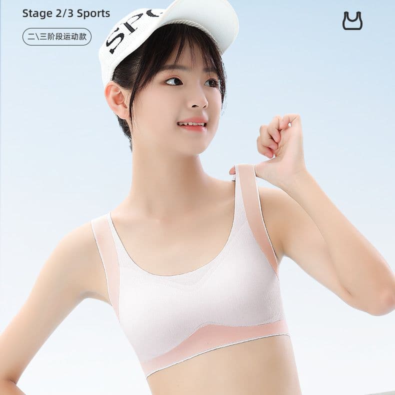 Development Stage Teen Seamless Underwear, Lightweight Breathable, Side Boob Control, Fixed Cup, High School Students Camisole Underwear, Posture Correction for Hunchback