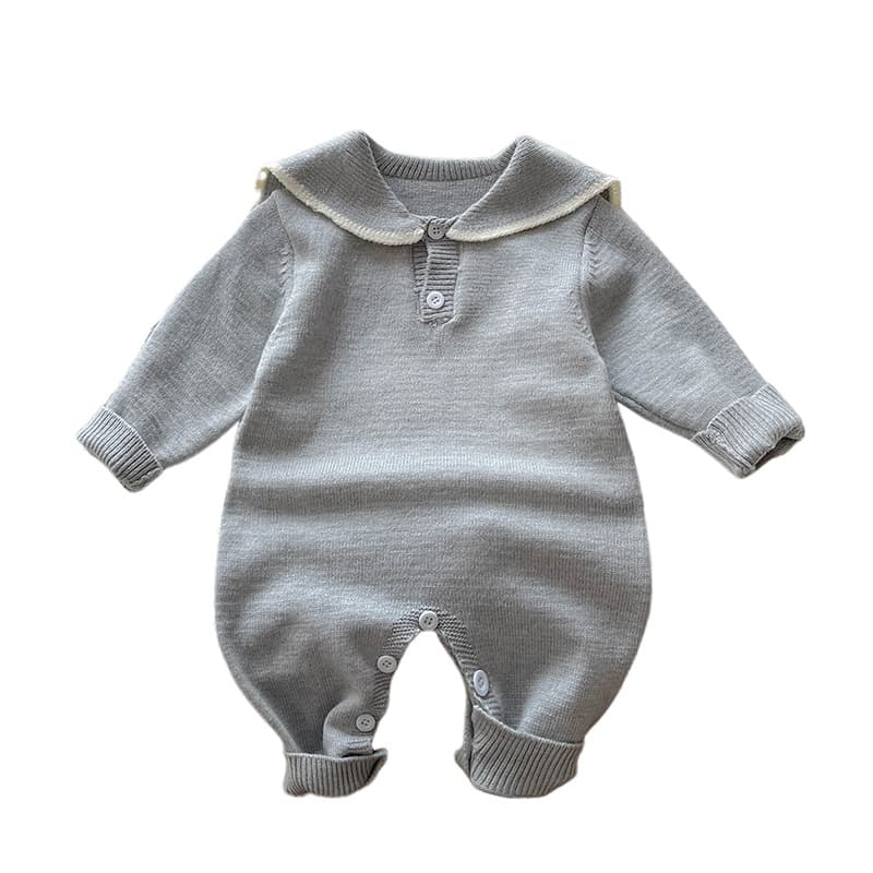 Baby Clothes Autumn Winter 2025 New Navy Collar Knit Romper for Boys and Girls Baby Jumpsuit Outwear Crawling Suit