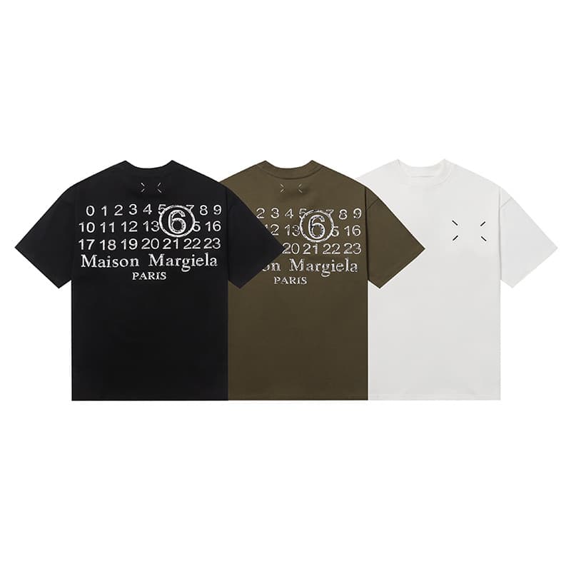 Margiela Maison Four-Line Logo Embroidered Digital Crew Neck Short Sleeve Loose Casual T-Shirt for Men and Women