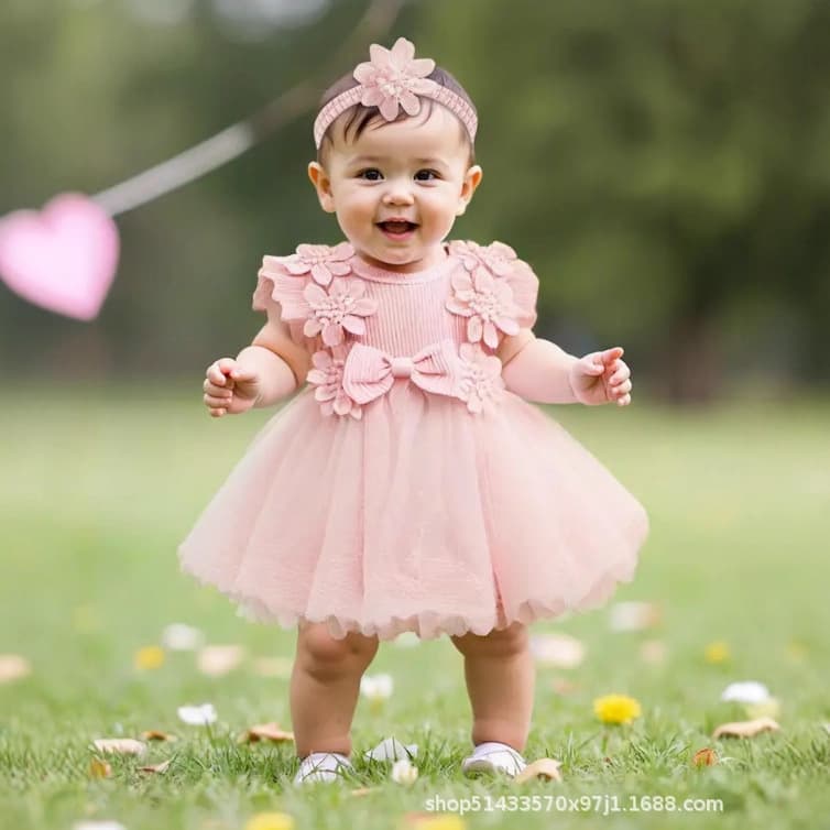 Summer Baby Girl Romper Dress Princess Style Ribbed Bow Formal Dress Toddler Cake Dress