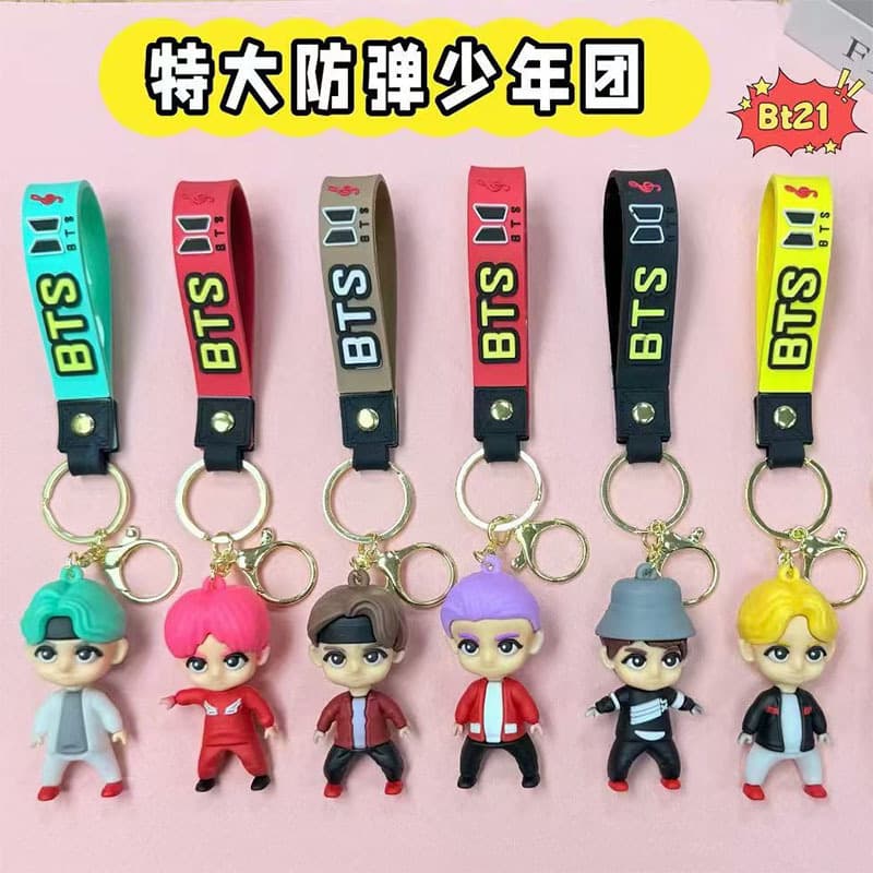 Hot Korean boy BTS keychain soft plastic three-dimensional doll student school bag pendant small gift manufacturer wholesale