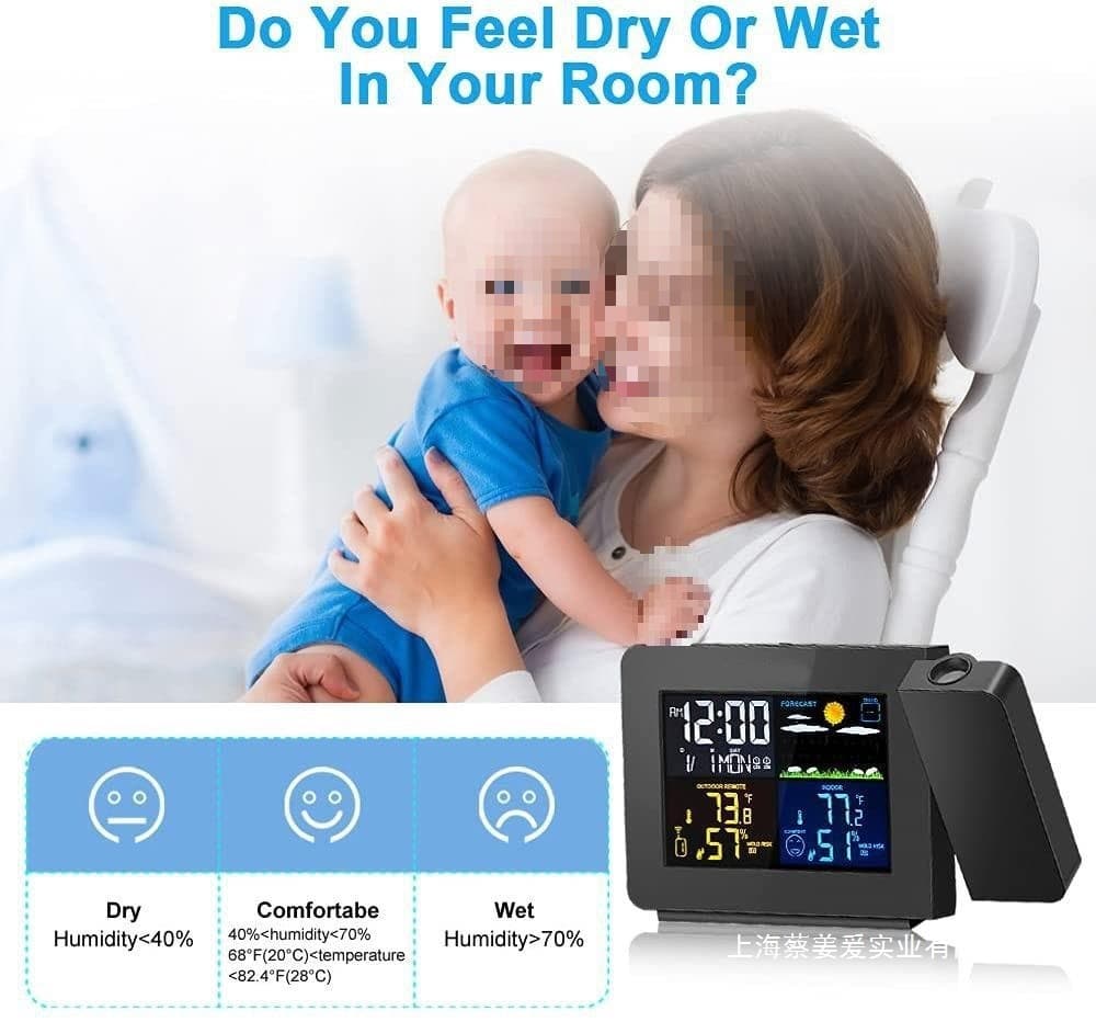 Simple color screen projection alarm clock weather forecast snooze clock indoor and outdoor temperature weather clock outdoor thermometer