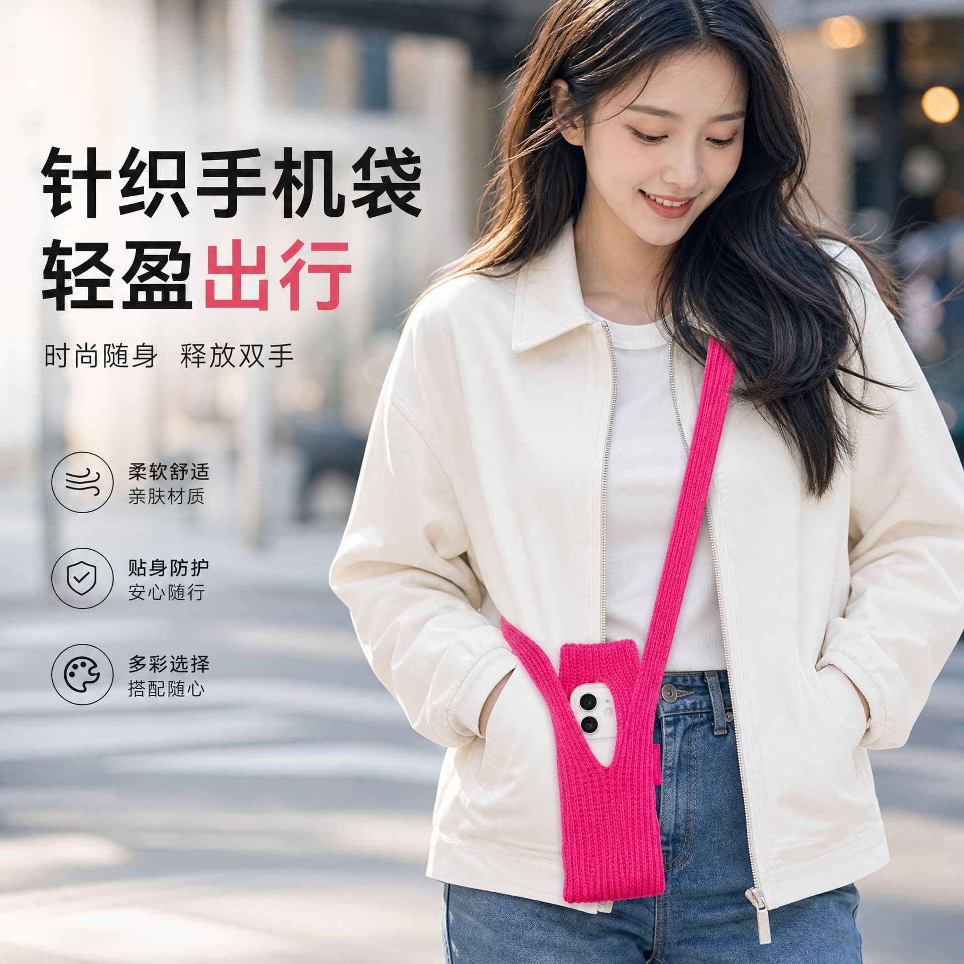 Factory knitted mobile phone bag women's mobile phone bag small shoulder bag simple mini storage bag furry small bag crossbody