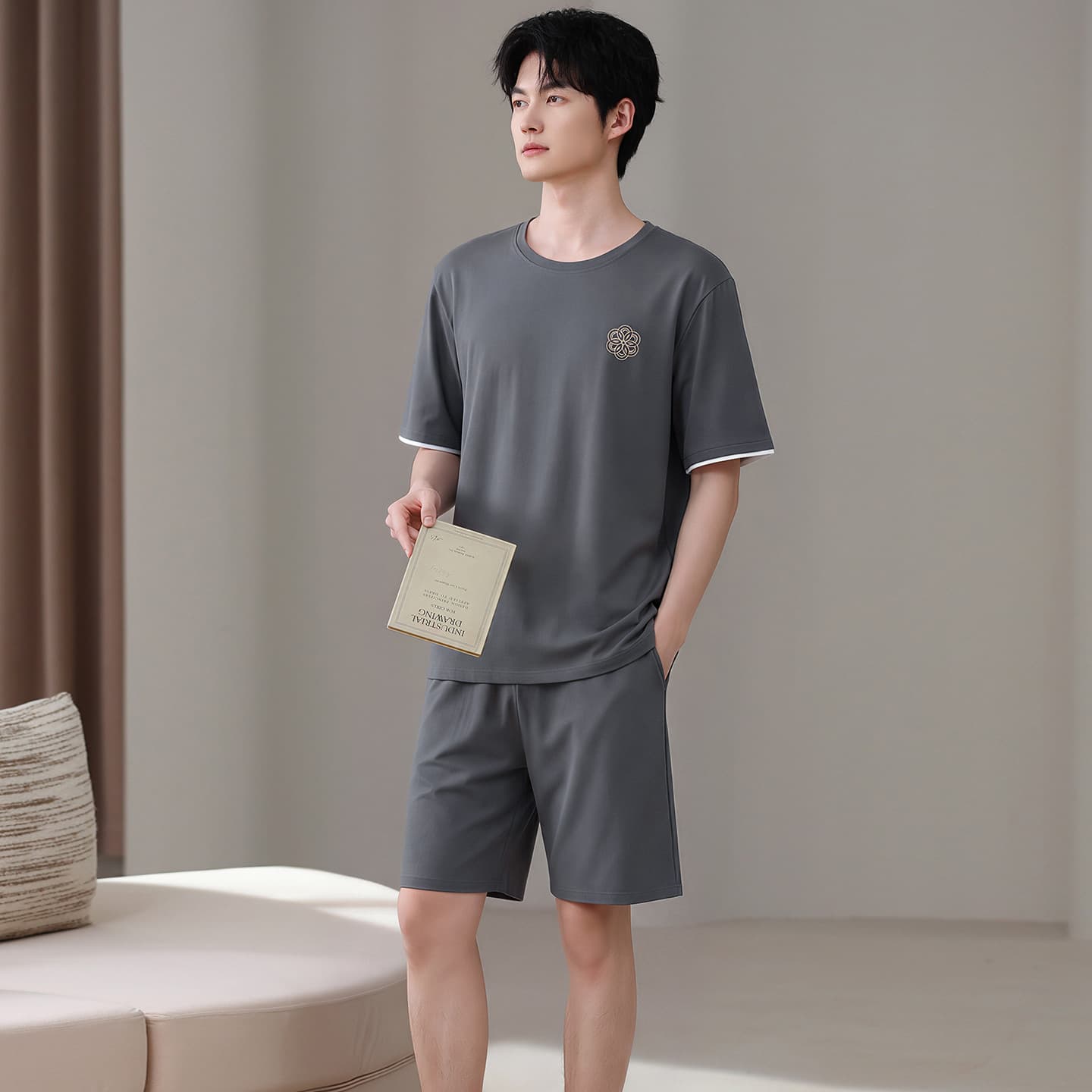 Plus Size Stretch Cotton Sleepwear for Men Summer Thin Short Sleeve Shorts Round Neck Pure Cotton Student Sport Wearable Home Clothes