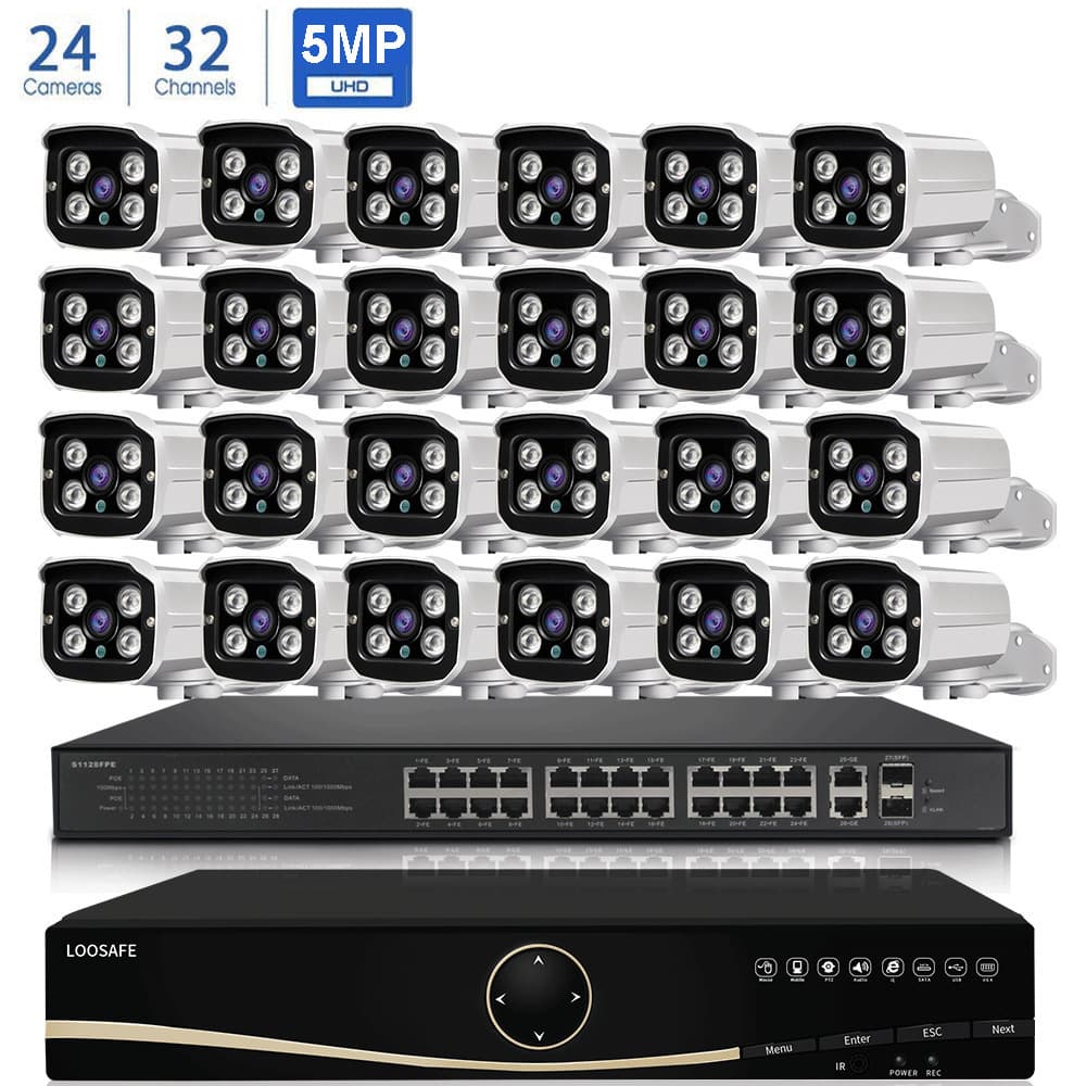 24CH H.265X Night Vision Security Camera System POE Motion Detection Alarm IP Camera