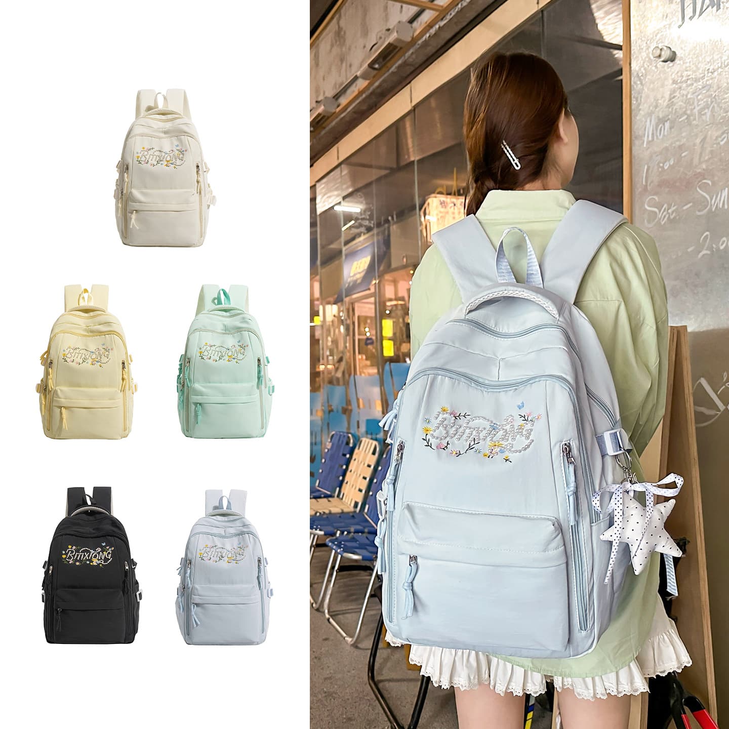 New Large Capacity Backpack Girls School Bag Junior High School College Student Simple Versatile Casual Burden-Reducing Campus Backpack