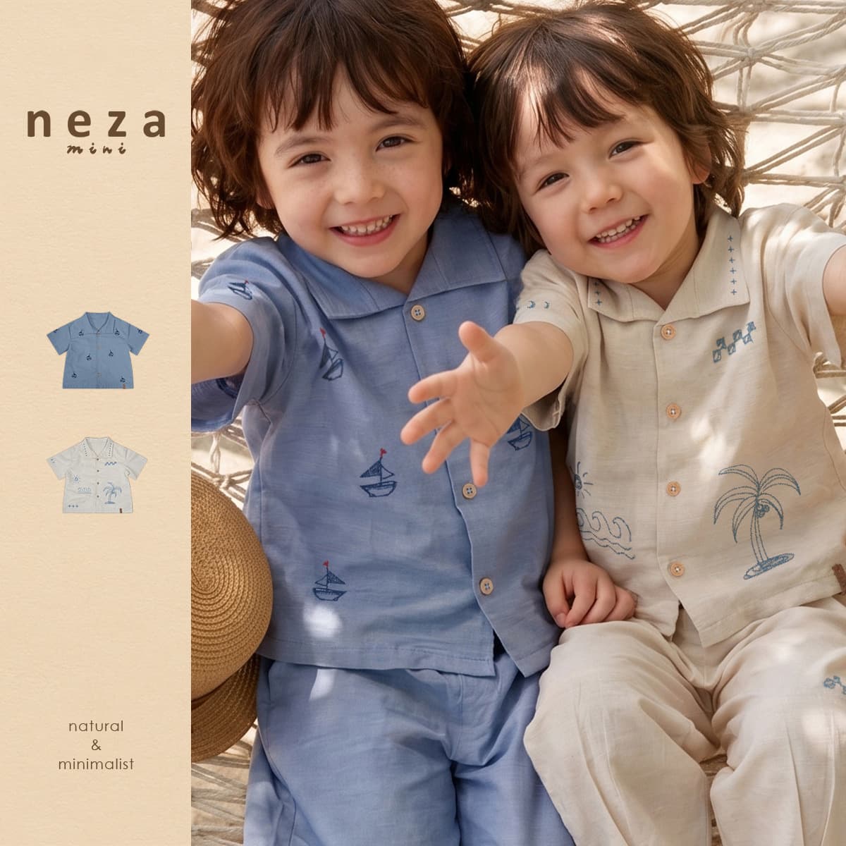 Neza Sea Waves and Sea Breeze Children's Short-Sleeved T-Shirt Summer Thin Half-Sleeved T-Shirt Boys and Girls Collared Shirt