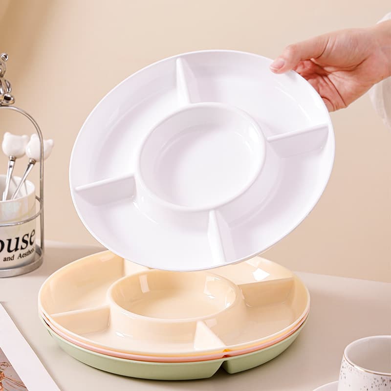 Plastic Fruit Tray Round Household Food Grade Living Room Coffee Table Compartment Snack Nut Dried Fruit Tray Wholesale
