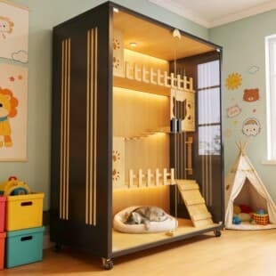 Cat Villa, Indoor Wooden Extra Large Space, Cat Litter Box Integrated, Luxury Cat Cage, Cat House, Cat Cabinet, Cat Shelter