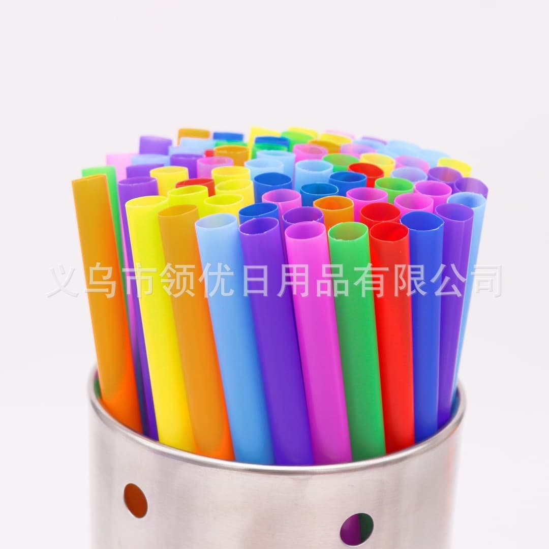 In Stock Colored Milk Tea Medium-Wide Straws Disposable 10*210mm Food-Grade PP Plastic Flat-Mouth Straight Tube