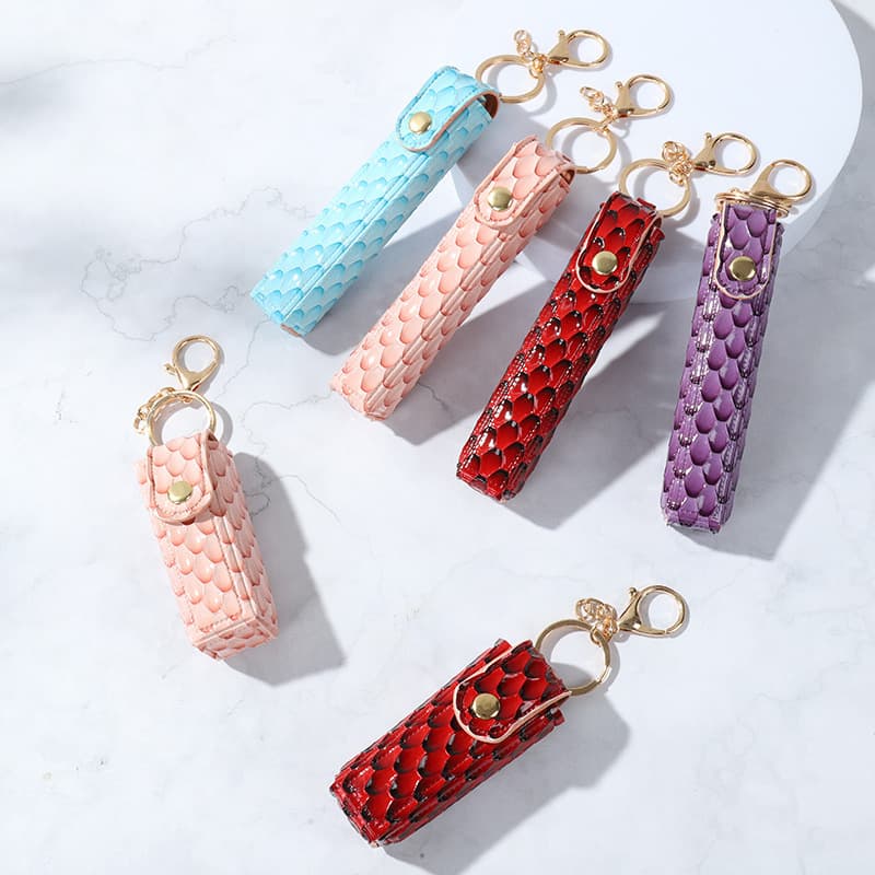 2025 Cross-border PU Petal Pattern Lip Balm Bag, Portable Keychain Style