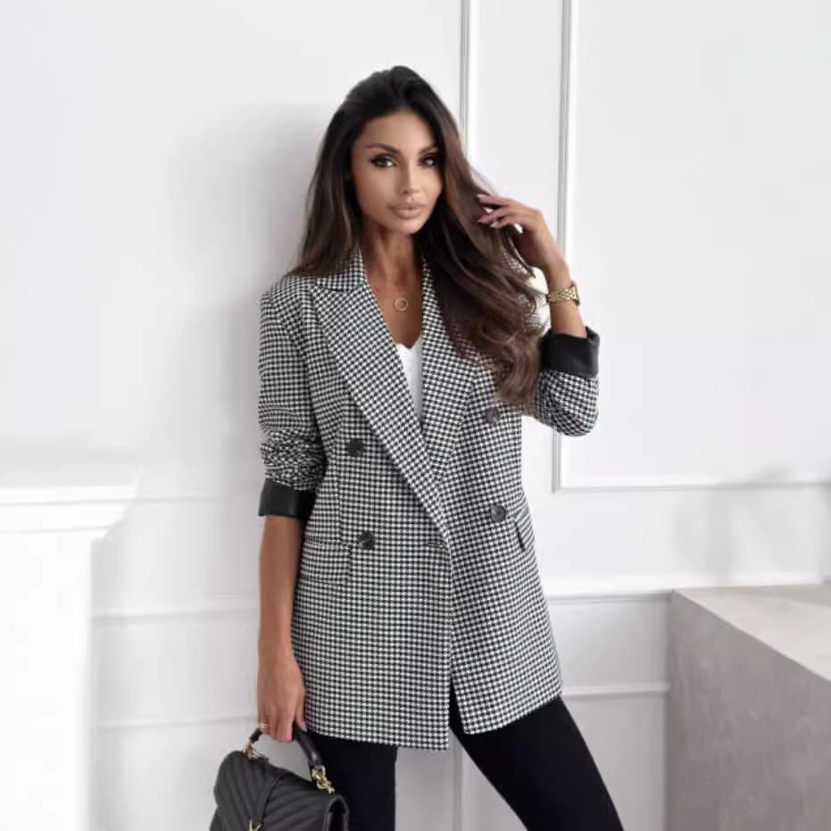 2024 Autumn New Cross-Border Blazer Long Sleeve Notch Lapel Fashion Commuter Slim Fit Trendy Plaid Blazer Jacket