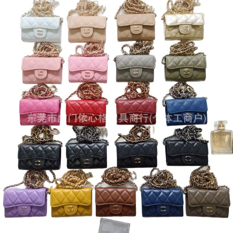 Cross-border Bestseller 2026 Diamond Quilted Mini Bag Genuine Leather Shoulder Chain Fashion Chanel-style Crossbody Coin Card Holder