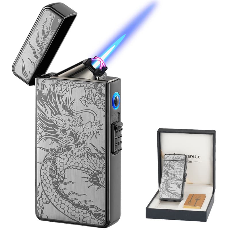 [2-in-1] Wholesale gas and electric dual-purpose lighter, dual fire arc + direct blue flame, long battery life, wind and tide protection gift