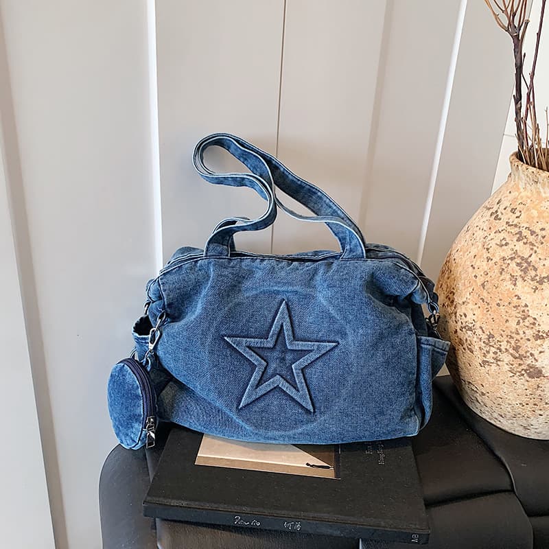 Trendy and cool hot girl style denim large bag for women 2025 new fashion large capacity tote bag casual simple crossbody bag