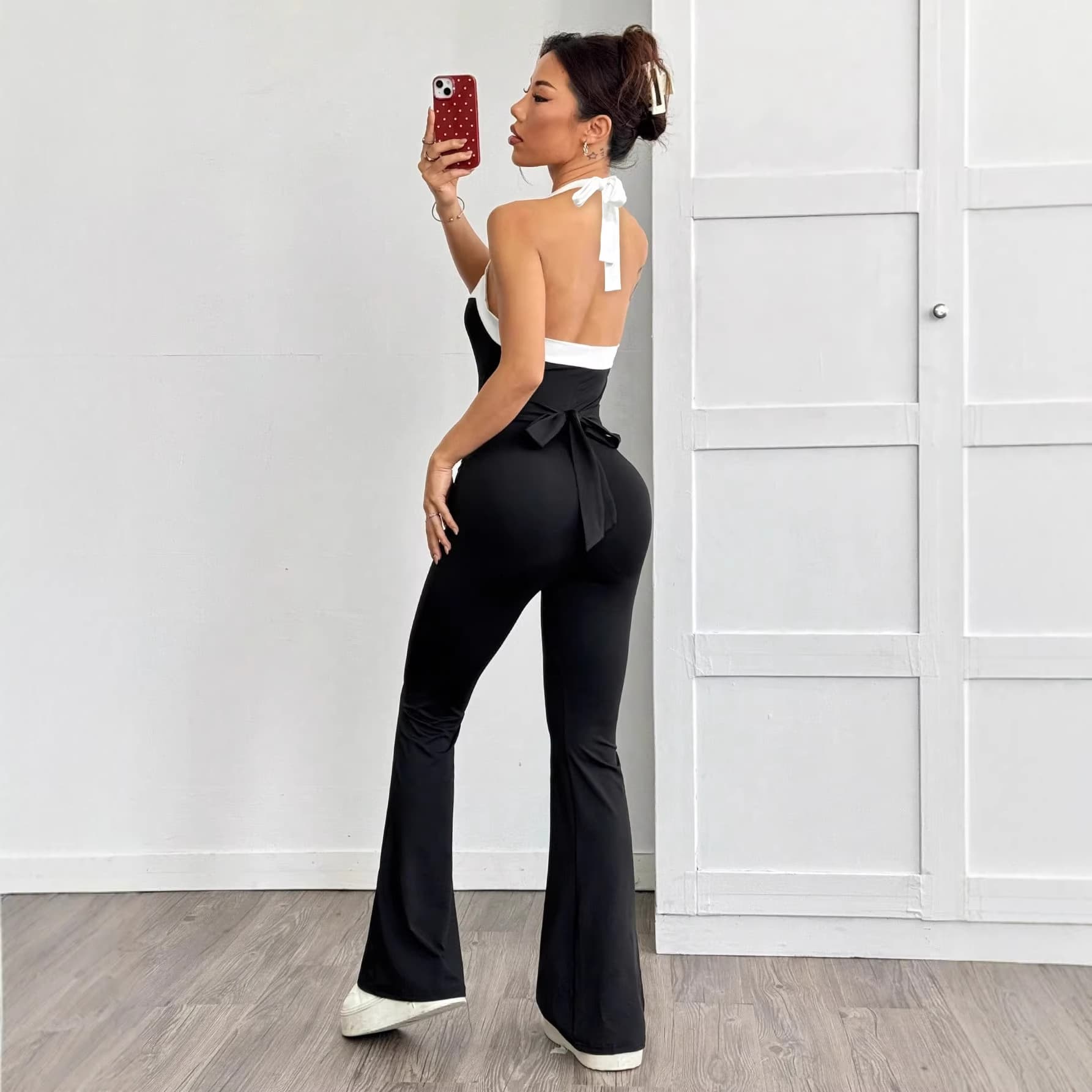 Cross-Border European and American Women's Fashion Spring and Summer Elegant Stylish Patchwork Halter Neck Slim Fit Backless Jumpsuit