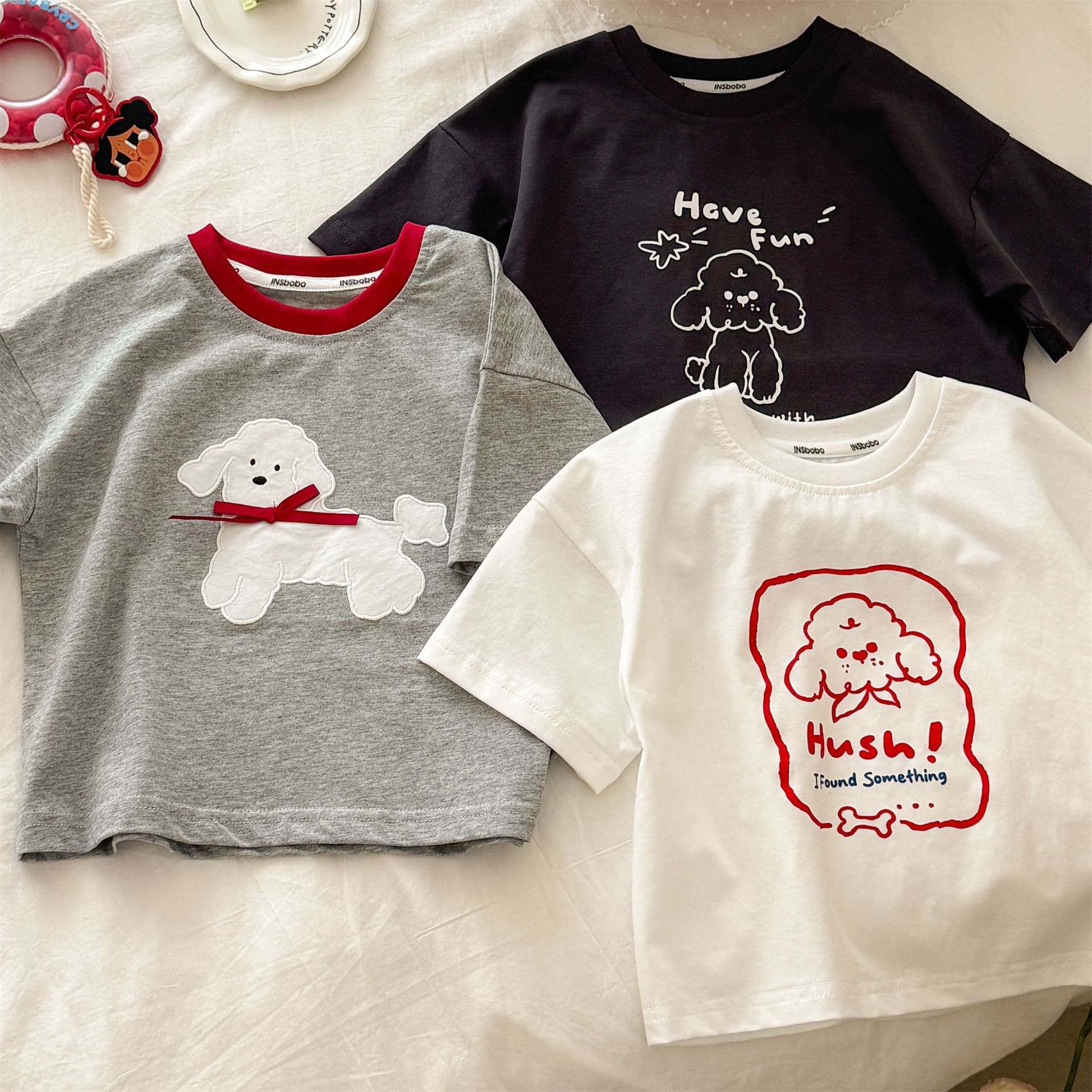 Summer cute puppy print boys and girls short-sleeved casual half-sleeved baby T-shirt casual children's all-match tops
