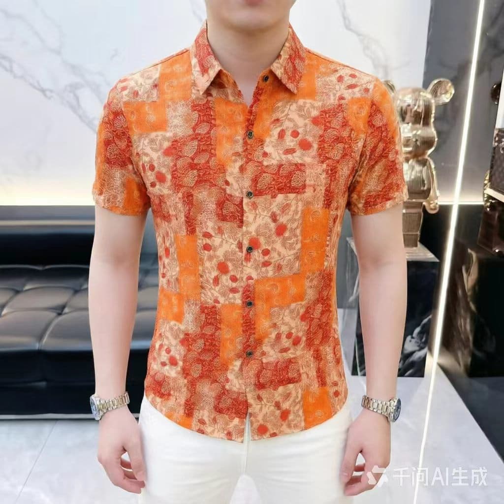 New Summer Thin Shirts, Stylish Men's Ice Silk Floral Shirts, Fashionable and Versatile Casual Loose Short-Sleeved Shirts for Men