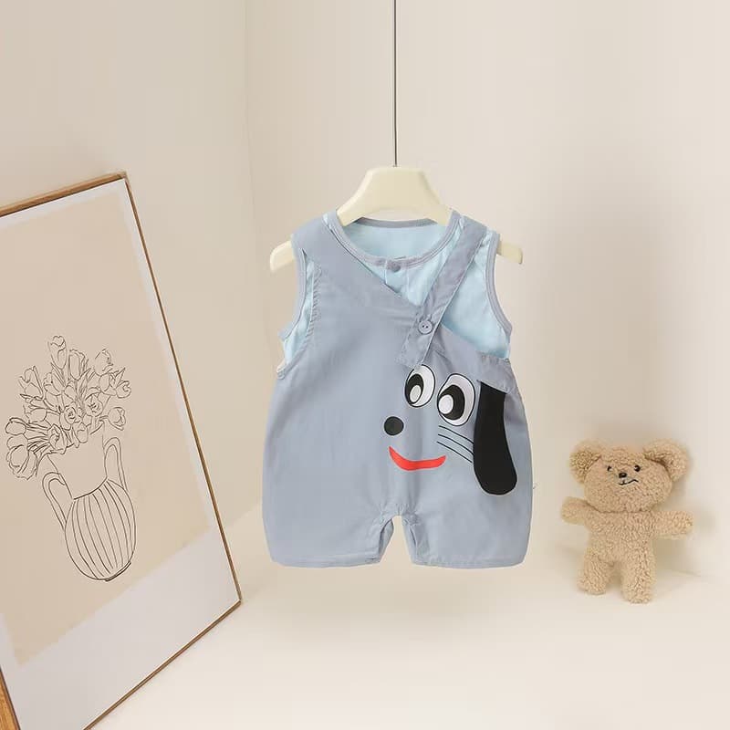 Baby Summer New Sleeveless Casual Set Boys Cartoon Cute Vest and Overalls Romper Jumpsuit Two-Piece Set