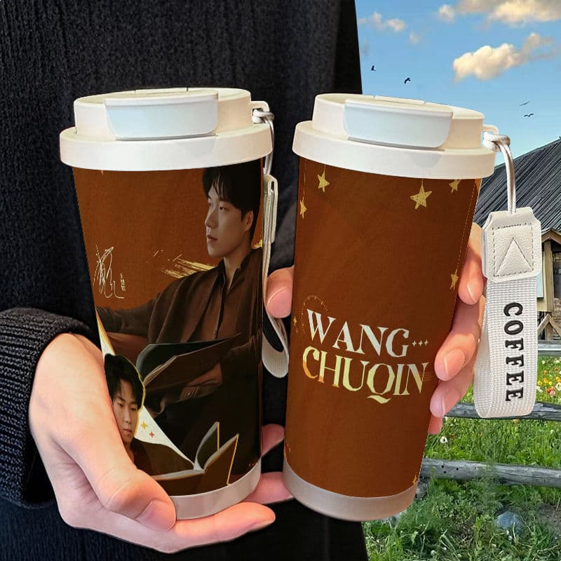Yan Wang Chuqin Handsome Celebrity Merch Thermos with Figure Collectibles, High-Value Aesthetics, Straw for Female Students