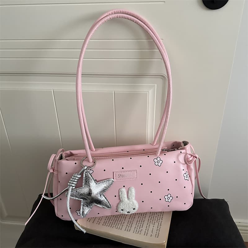 Pink Cartoon Rabbit Shoulder Bag for Women 2026 New Cute Star Pendant Handbag Girly Commuter Bag